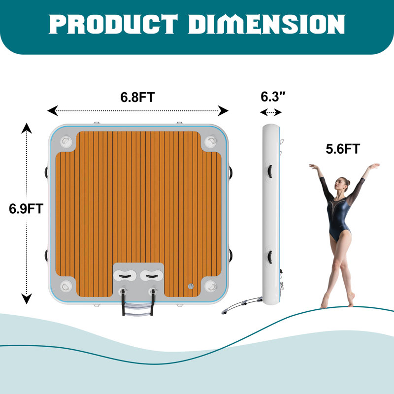 AMERLIFE Inflatable Floating Dock, Non-Slip EVA Air Dock Platform Floating Island Raft with Rope Ladder and Water Zone for Pool Lake Beach Ocean (7*7FT)