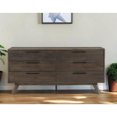 Commode double 63 po en bois massif brun foncé 63 tiroirs