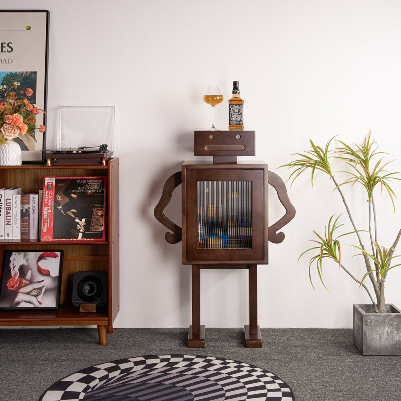 Joerell Solid Wood Accent Wine Cabinet, Walnut