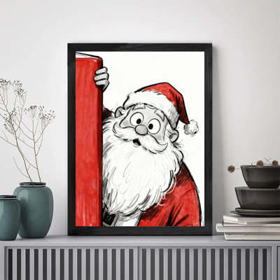 Cadre noir, Noël, père Noël ludique, art mural, fantaisie, décoration festive, cadre