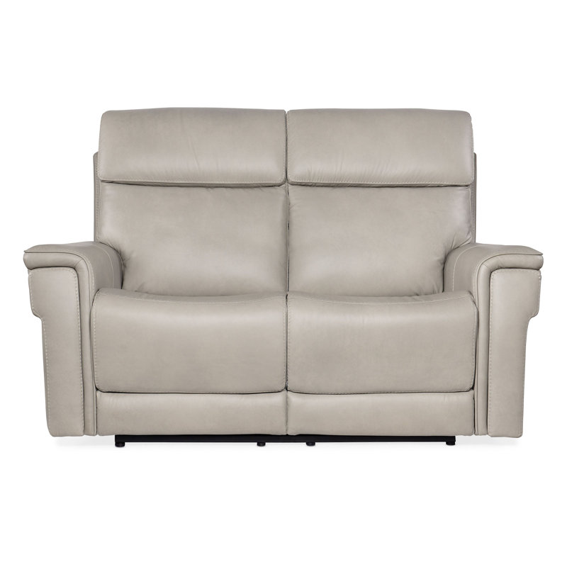 Sahara Dorian Gray Leather Loveseat with Pillow-top Arm and Cup Holder