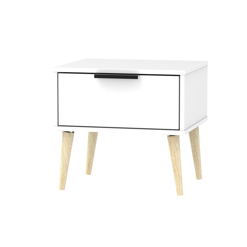Fully Assembled Euart 1 Drawer Bedside Table, Oak/White Matt