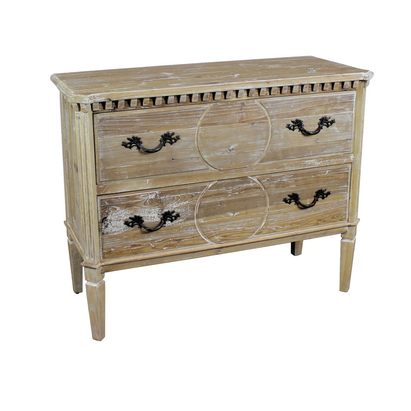 Commode 2 tiroirs Isabella, Pin blanchi