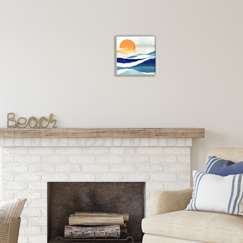 Abstrait soleil et vagues par Ziwei Li, Estampe numérique Farmhouse, H 12 po x l 12 po x P 1,5 po