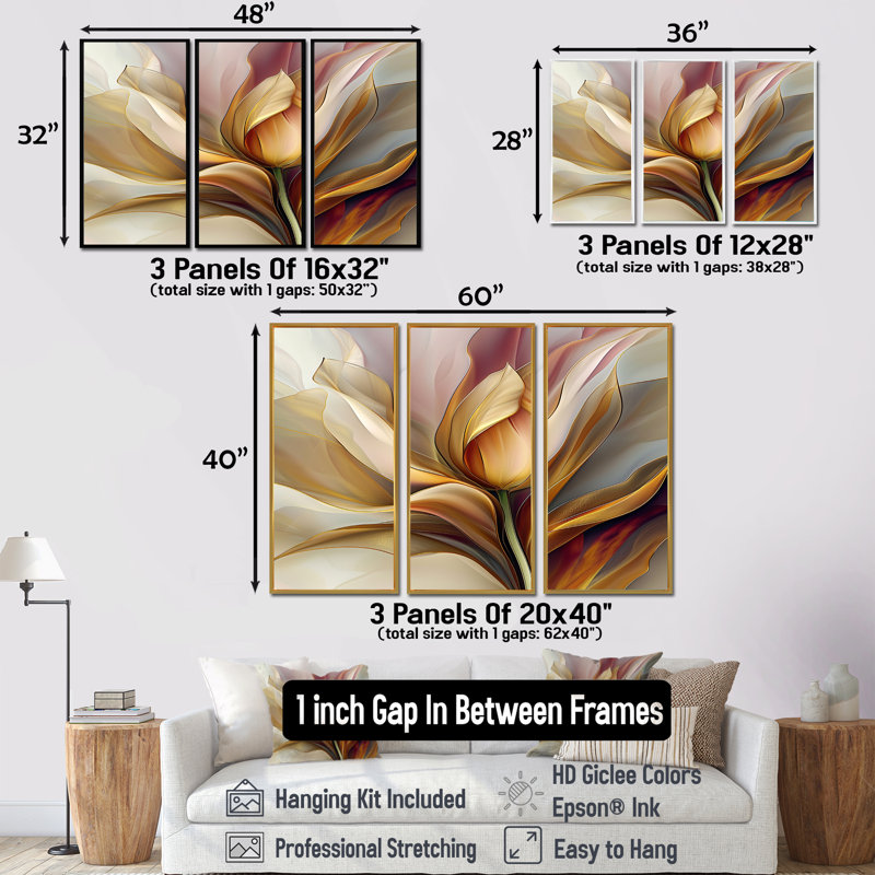 Sina - Tulip Wall Art Print Set, Black Floater Framed, 32" H x 48" W x 1" D