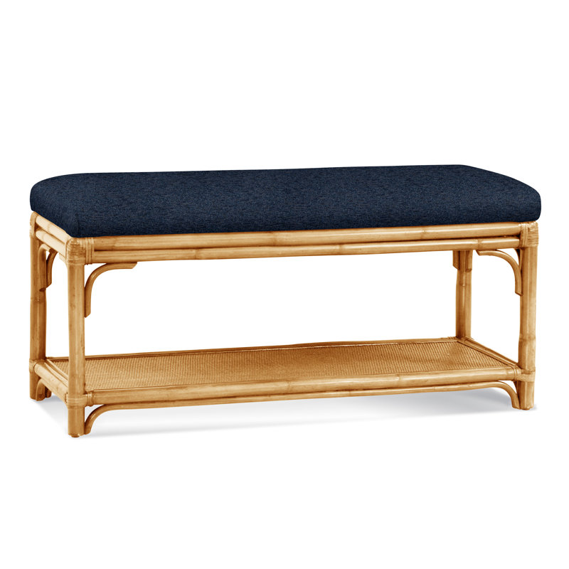 Summer Retreat Wicker Shelf Storage Bench, Celery, Basic Navy; 0317-61