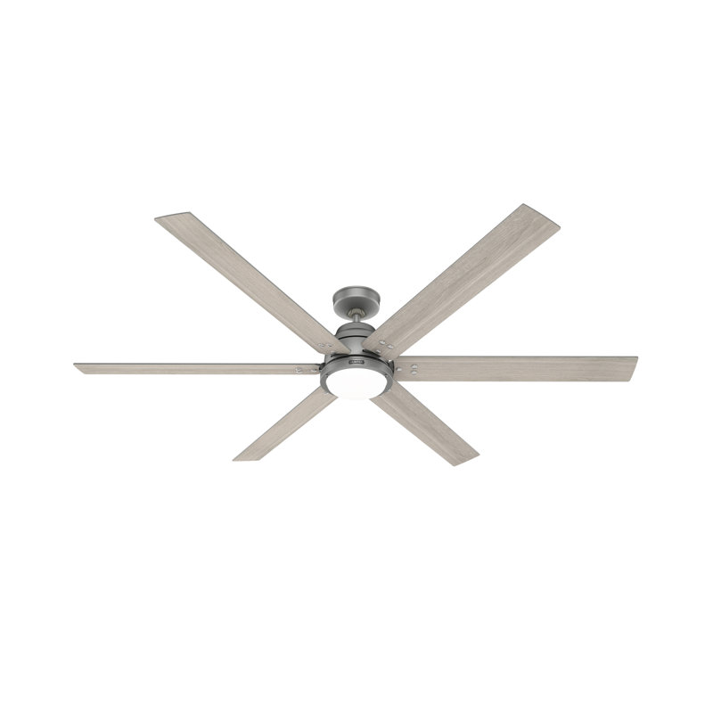 Gravity 6 - Blade Ceiling Fan with LED Light Kit and Handheld Remote and Wifi Smart Fan, Light Gray Oak, 72"