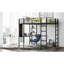 Lit mezzanine en métal noir avec bureau et 2 tablettes - Pleine grandeur, bureau peu encombrant, structure pratique durable-758773936