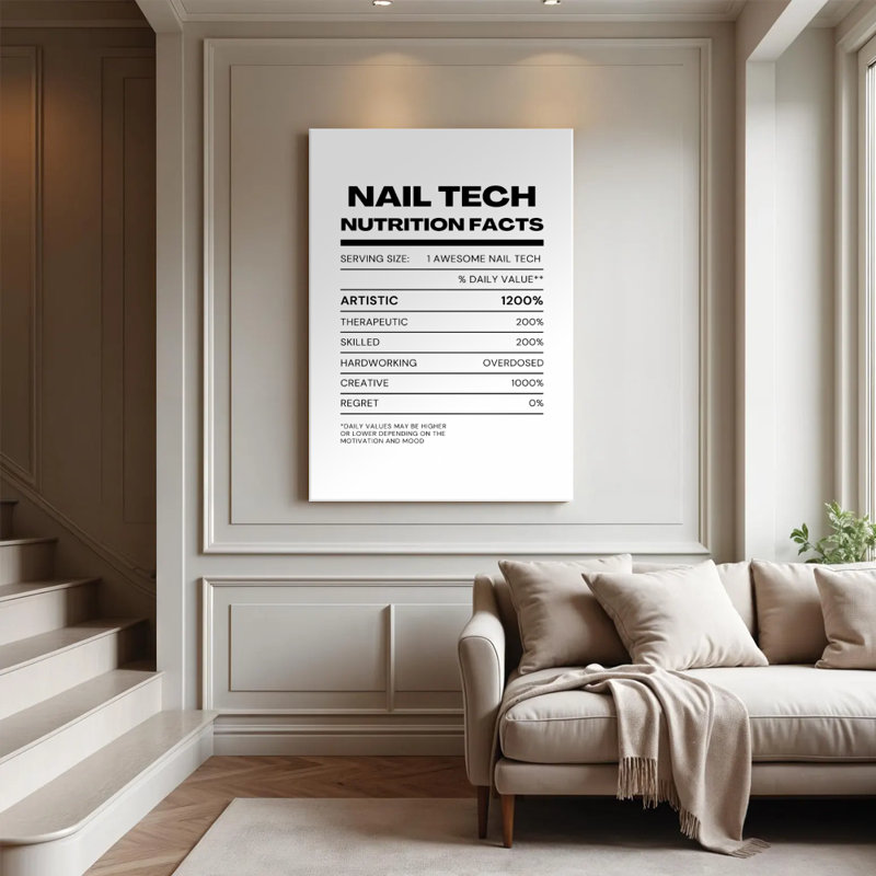 Affiche humoristique sur les valeurs nutritives pour les prothésistes ongulaires, impression sur toile tendue sur châssis, 61 x 91 cm, blanc et noir. Décoration murale idéale pour salon de beauté, studio et vestiaire.