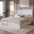 Upholstered Corduroy Bed with 4 Storage Drawers, King Size Platform Bed with Wingback Headboard, Brown-282893872-282893870