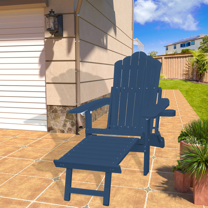 Chaise Adirondack pliante avec repose-pieds Wister, Bleu marine