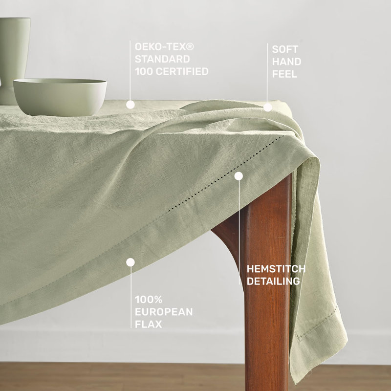 Sonoma Hemstitch - 100% Pure Linen Tablecloth (Prewashed), 90" x 70", Sage
