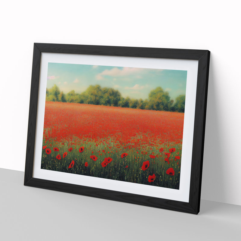A Lush Poppy Field Flowers - Single Picture Frame Print, Black, 46cm H x 64cm W x 2cm D