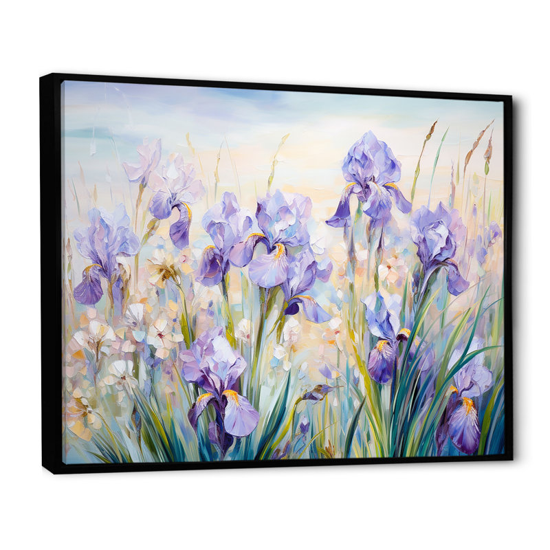 Mauve iris, charme champêtre - fleurs, art mural, H 24 po x l 32 po x P 1 po, Cadre flottant noir
