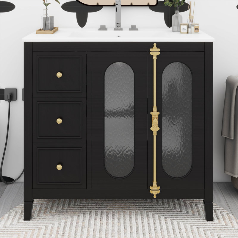 36 Inches Bathroom Vanity With 2 Soft Close Doors & 3 Drawers