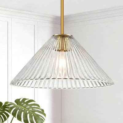 Luminaire suspendu conique 1 lumière 15,8 po à 1 lumière avec abat-jour en verre nervuré