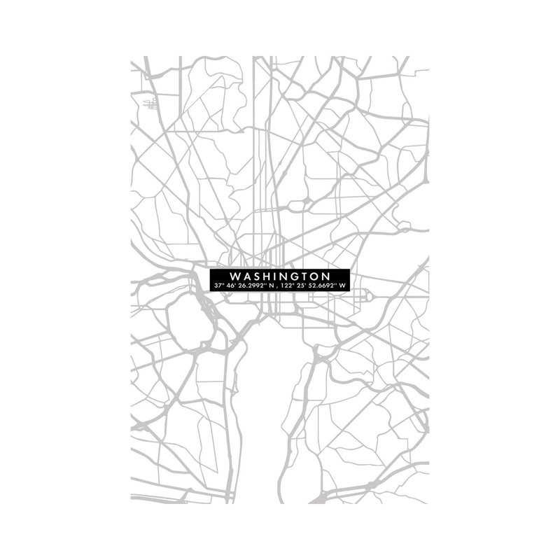 Washington Citymapminimal - Wrapped Canvas Print, 101.6cm H x 66.04cm W