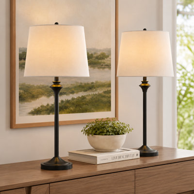 Lolley 26" Modern Metal Table Lamp with Knob Switch and Linen Shade
