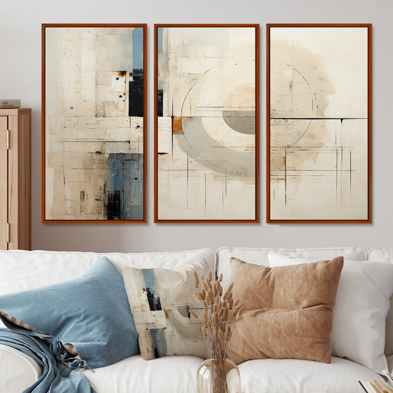 «Blue and White Timeless Minimalisme», ensemble d'art mural abstrait, H 28 po x l 36 po x P 1 po, Cadre flottant brun