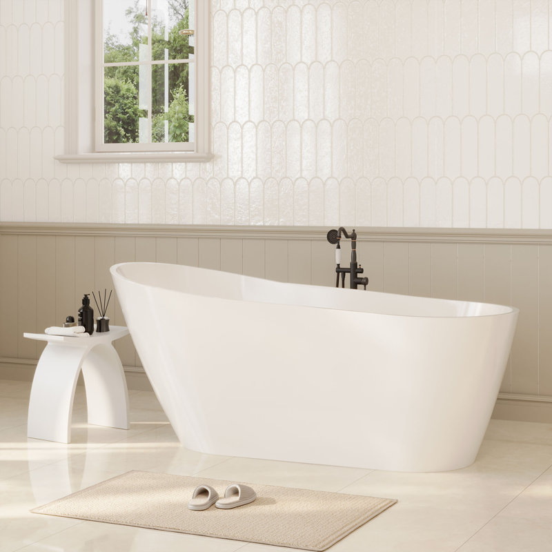 Ascent Casainc 60" Acrylic Freestanding Tub, Deep Soaking Bathtub with Pop-up Drain & Integrated Overflow, Matte White