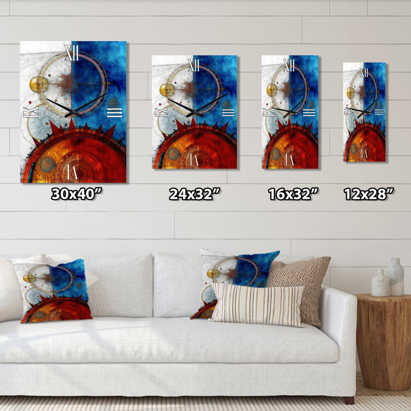 Horloge murale rétro vintage rouge et bleu - Minimalisme, H 32 po x l 24 po x P 1 po