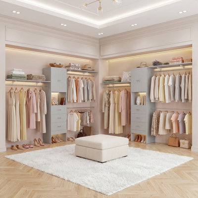  Bedrije 20"-120" Wooden Closet System with Doors and Drawers (2 Shelf Towers)