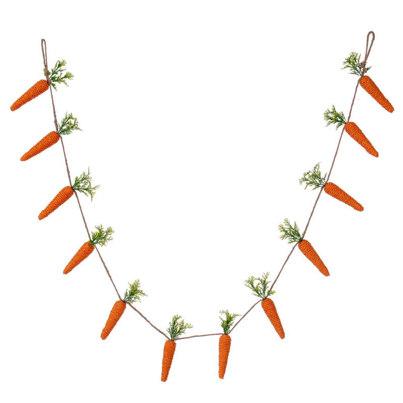 Artificial Carrot Garland. The garland length measures 6 feet in length and the carrots measure 6.5" tall and 1.5" wide.