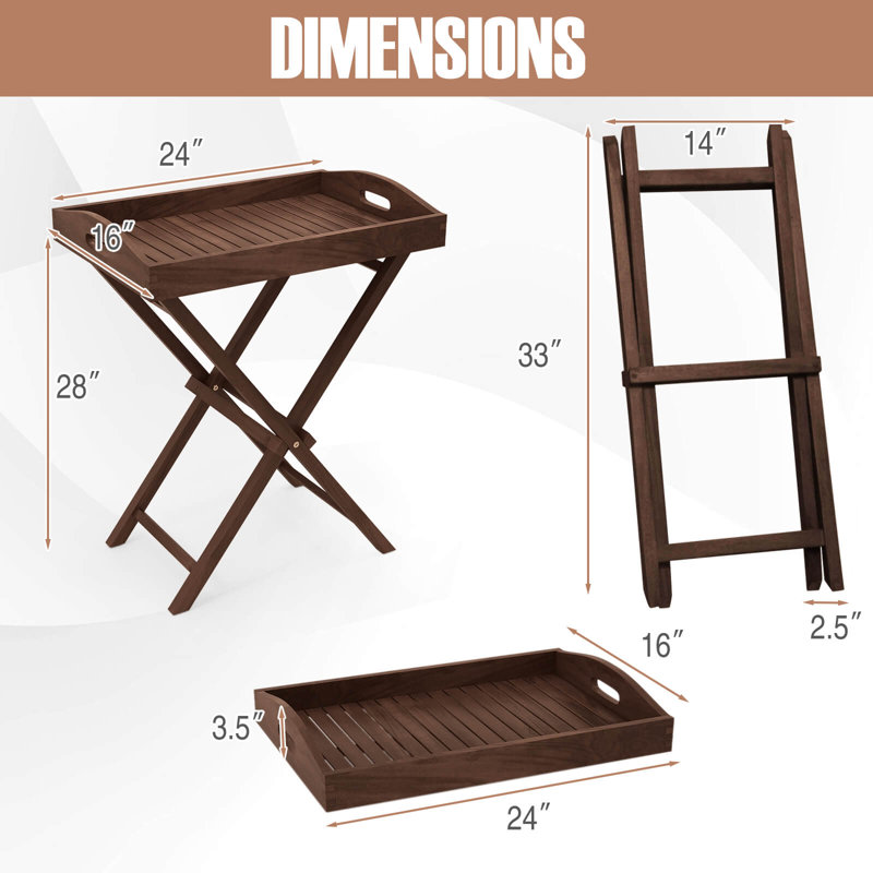 1 Pcs Solid Teak Wood Tray Table 28" High Folding Table With Removable Tray Top