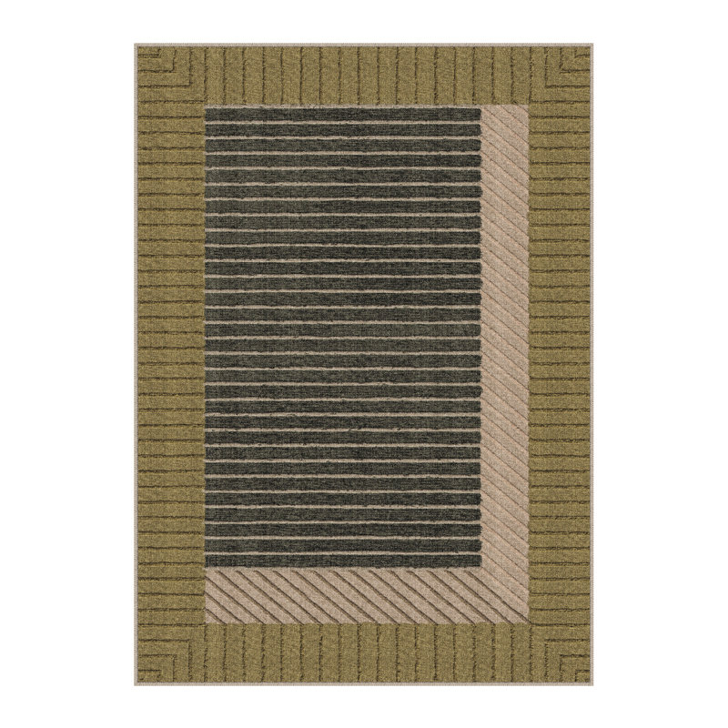 Modern Geometric Striped Washable Area Rug With Non-Slip Backing, Rectangle 9' x 12'