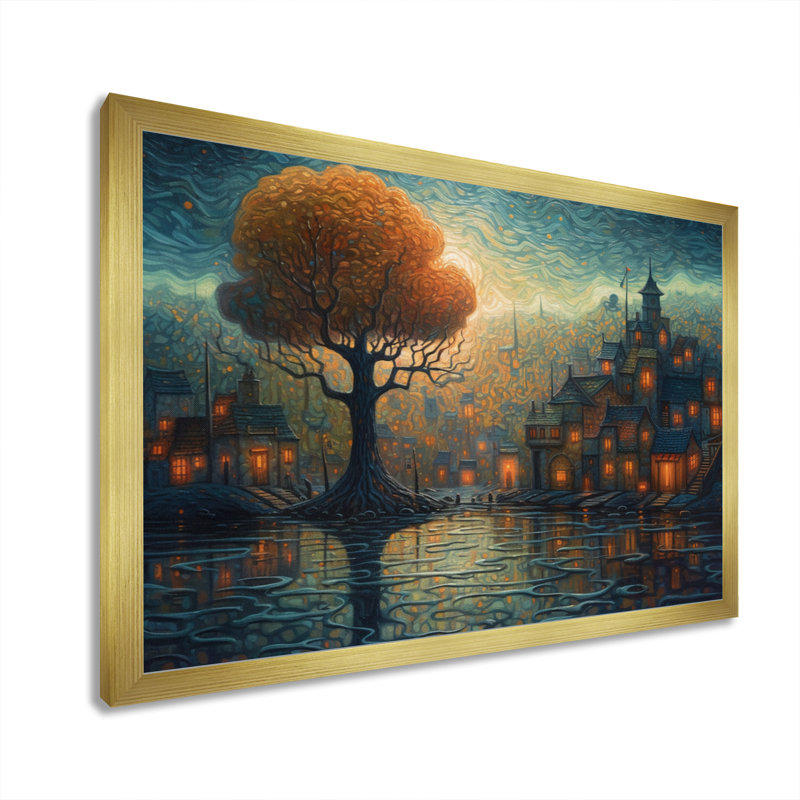 Rontavia " Blue And Orange Electrifying Skylines II ", Gold Picture Framed, 24" H x 32" W x 1" D