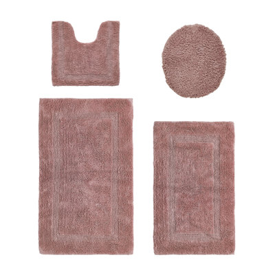 Ensemble de tapis pour salle de bain 100% coton Lux Premium 2370 GSM, lavable à la machine, super absorbant et tapis de bain réversible en tissage touffeté pour salle de bain, douche et baignoire, tapis certifiés Oeko-Tex, rose