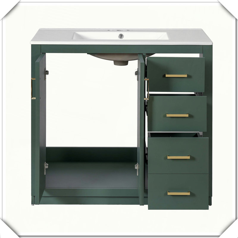 Meuble-lavabo autoportant en bois massif avec tiroirs en céramique, Vert