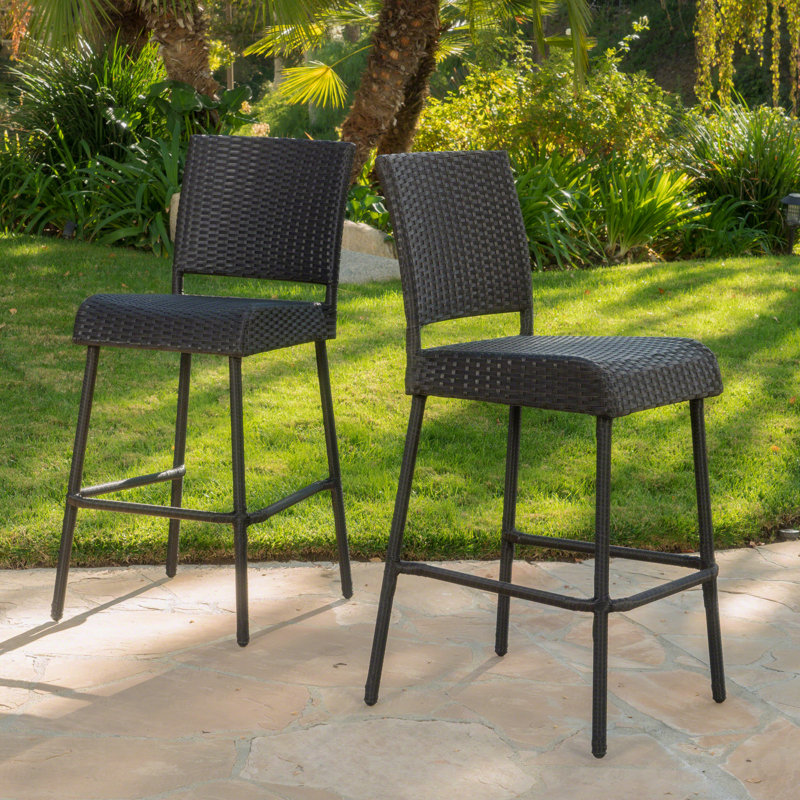 Ensemble de 2 tabourets de bar pour l'extérieur, sans accoudoirs en rotin PE de 29 po, Brun