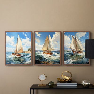 Série Sea and Shore LXVII - Ensemble de 3 estampes numériques encadrées - Prêt à être accroché