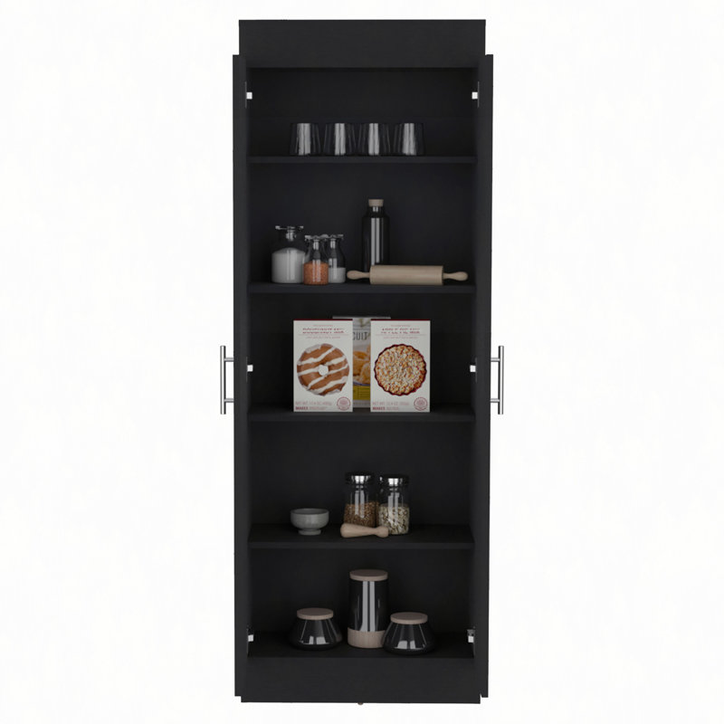 Armoire de garde-manger, conception à 2 portes peu encombrante avec plusieurs tablettes, Noir