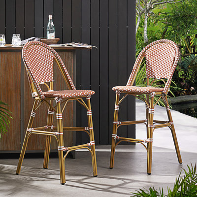 Set Of 2 Outdoor PE Rattan French Barstool