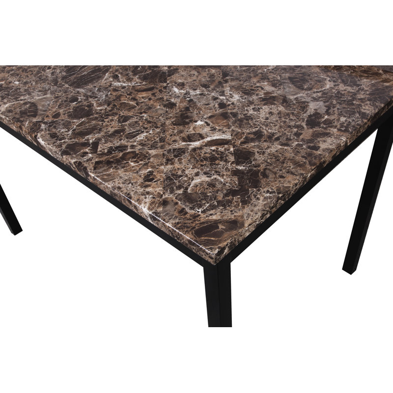 5-Piece Metal Dinette Set With Laminated Faux Marble Top, 4 Chairs, Red/Black, 30"H x 48"L x 30"W, Black