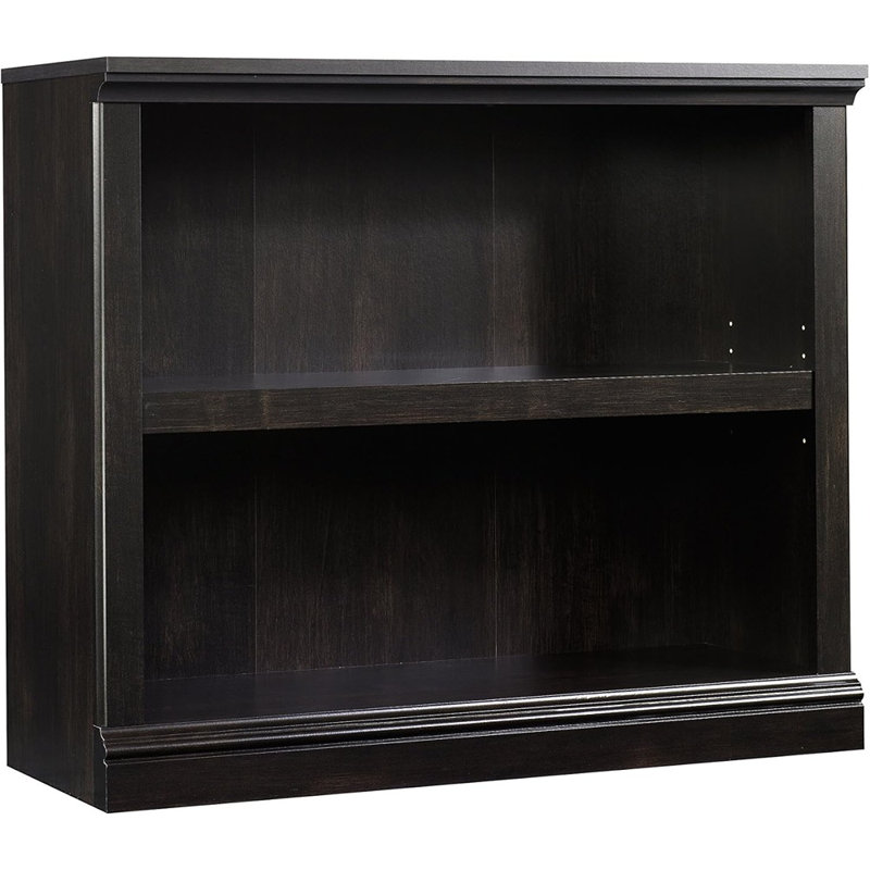 Bibliothèque à 2 tablettes avec rangement, finition noir Estate, taille compacte, bois d'ingénierie, style moderne