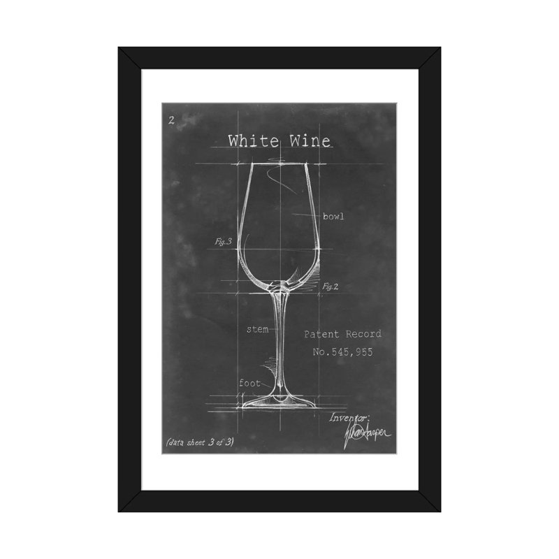 « Barware Blueprint IV », impression sur toile, H 24 po x l 16 po x P 1 po, Papier d'art encadré noir, Blanc