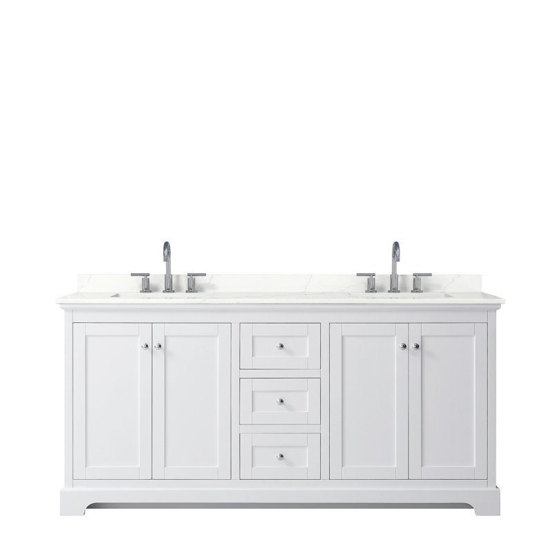 Avery 72'' Double Bathroom Vanity with Quartz Top, Giotto Quartz, White, Polished Chrome