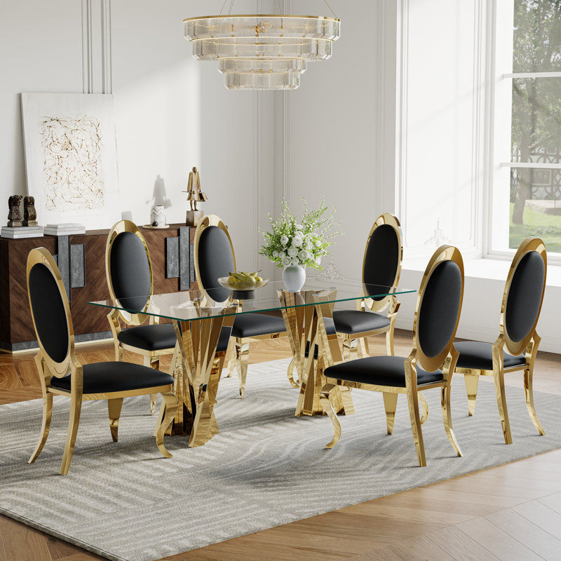 7- Piece Dining Set, Gold, Black/Gold