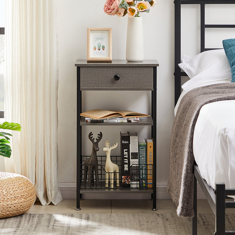 Beom 15.7'' W Metal Nightstand, Gray/Black, Set of 2