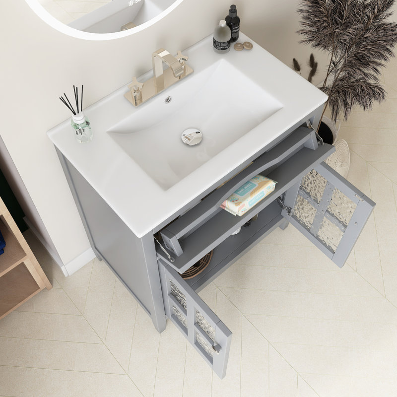 Meuble-lavabo 30 po avec lavabo en céramique, Gris