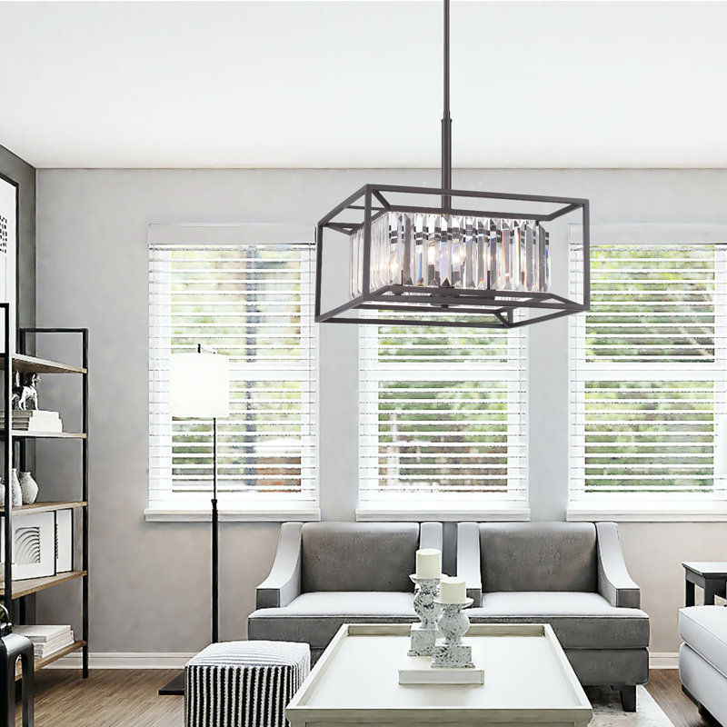 Lustre rectangulaire spectaculaire à 4 lumières Syracuse, Laiton rétro