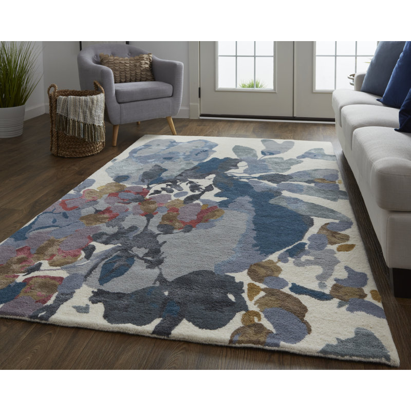 Dafney Hand Tufted Floral Area Rug in Blue/Pink/Gray,  Rectangle 5' x 8'
