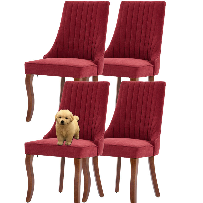 Ensemble de 4 chaises de salle à manger rembourrées en lin Modern Simplicity, Rouge