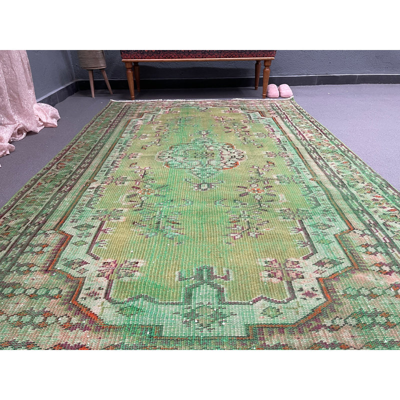 Tapis vert en laine Classic Patchwork 58,7 x 94,5 po