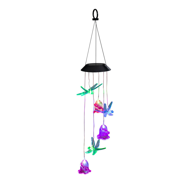 Carillon de vent changeant de couleur de libellules et de fleurs
