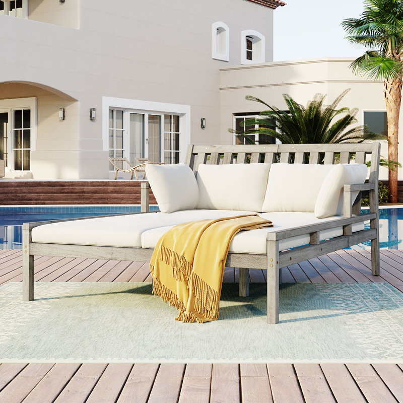52.73" Acacia Wood Outdoor Patio Daybed, Gray