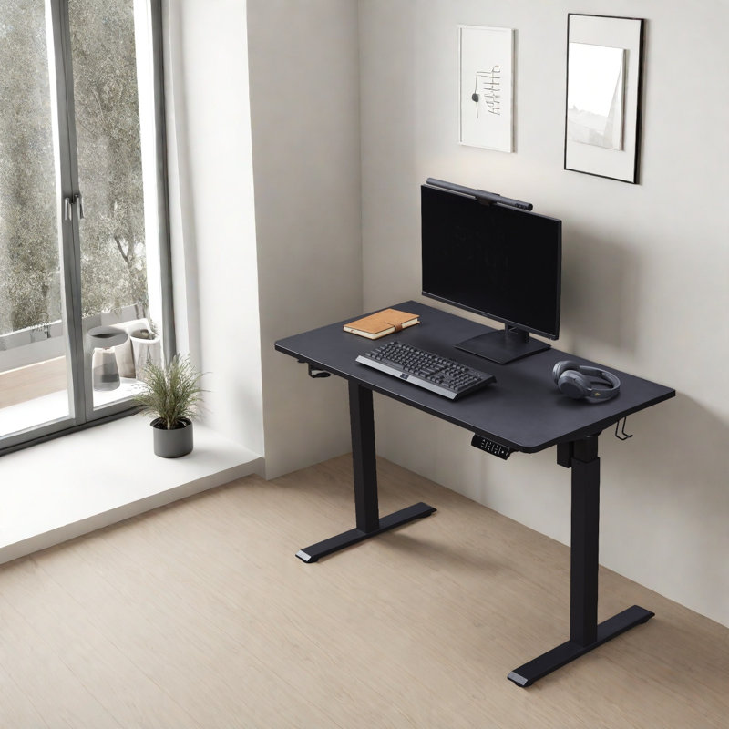 Bureau debout à hauteur réglable électrique Larreon, Noir mat / noir, H 47,2 po x l 47,2 po x P 23,6 po